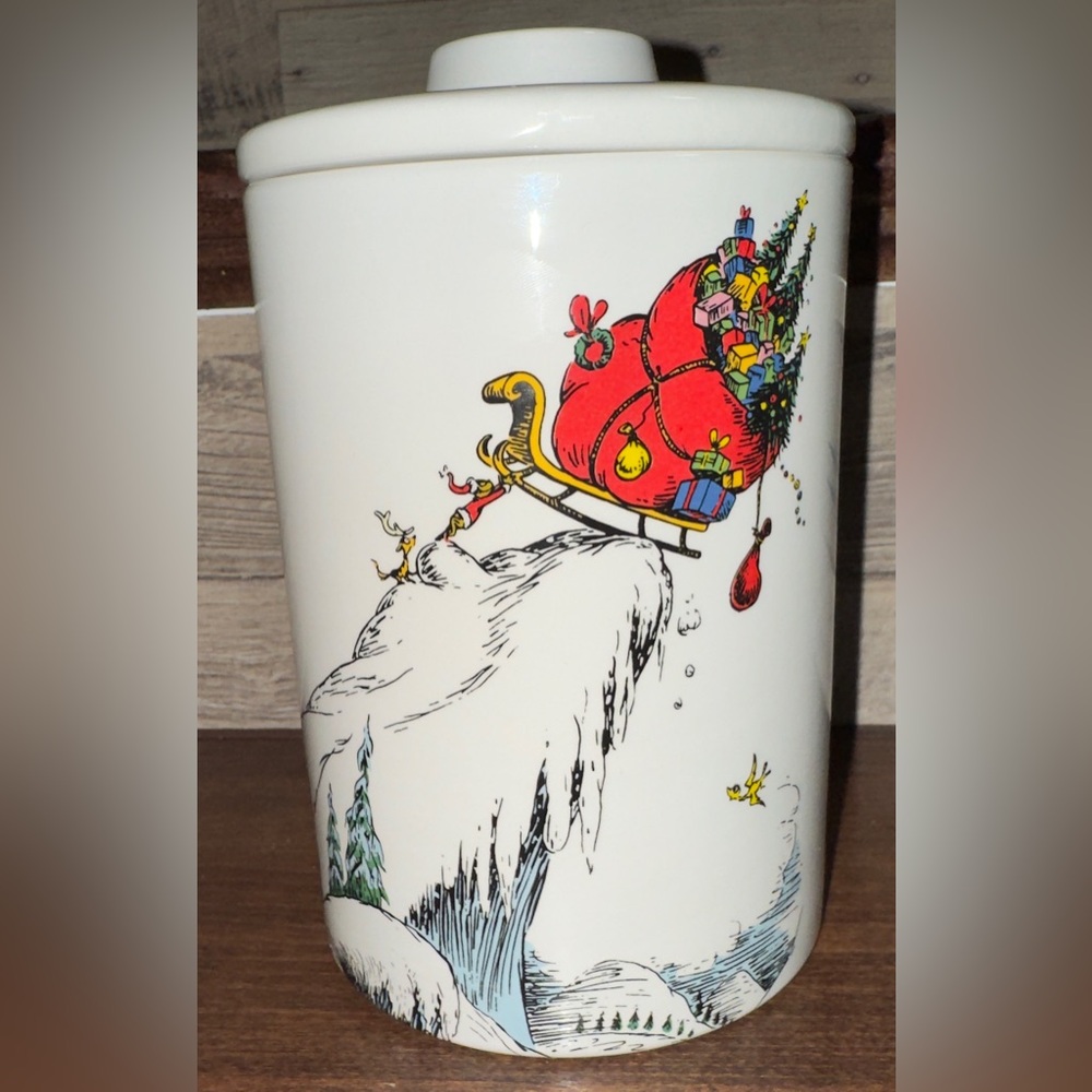 Cute 🥰 Dr Seuss How The Grinch Stole Christmas Cookie 🍪 Jar 🫙 Double Sided - New